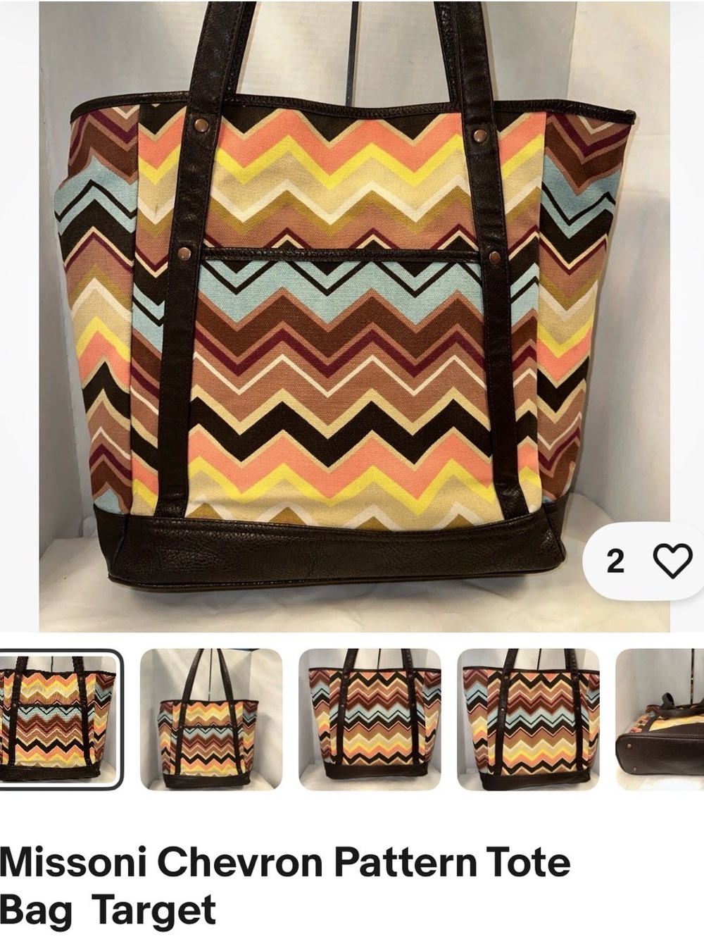 Missoni Chevron Tote in Brown, Yellow, Pink, Blue